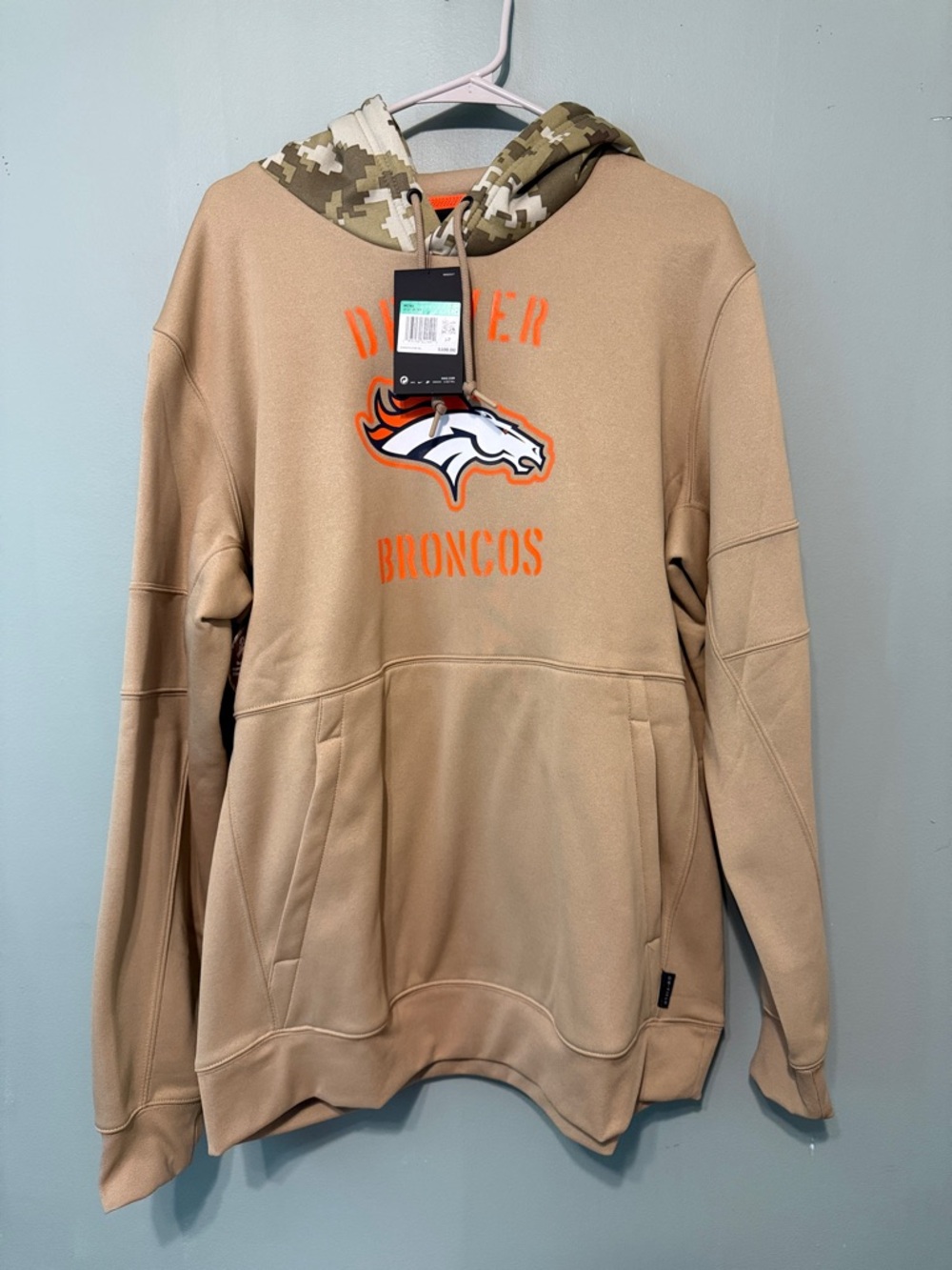 Nike Beige Denver Broncos Pullover Hoodie with Camo Hood